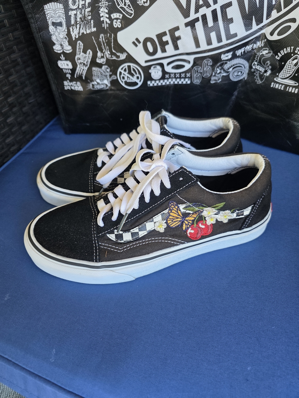 Vans Old Skool Off The Wall Embroidered Checkerboard Sneakers W8 M6.5 With Bag - Picture 14 of 16